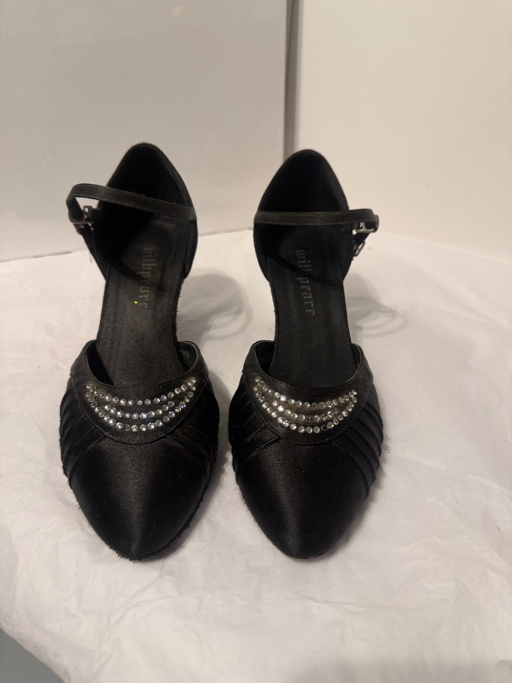 Women’s Wilhpeare Ballroom Dance Black Rhinestone Accent Ankle-Strap Heels